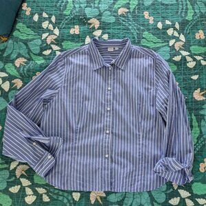 NEW GAP Women Sz XL Shirt Top Button Up Blue White Striped Cropped 100% Cotton